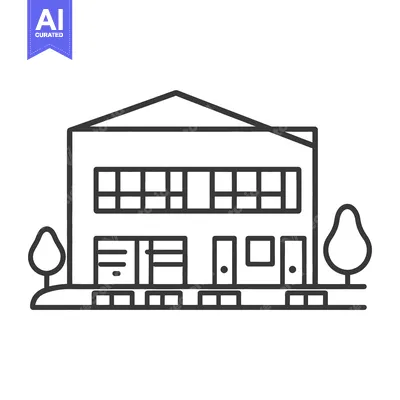 Simple two story building with windows trees and pathway details