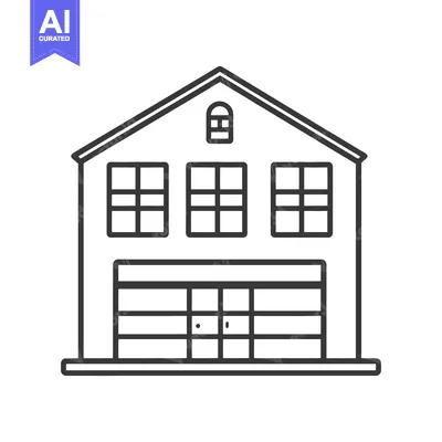 Aset premium populer: A simple black and white illustration of a building exterior facade