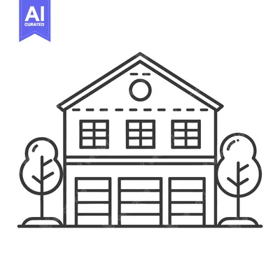 Premium design asset: A simple two story house with trees in a line drawing