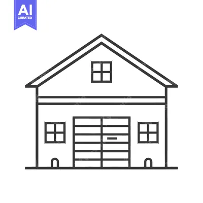 Aset desain premium: A simple black and white illustration of a barn style building