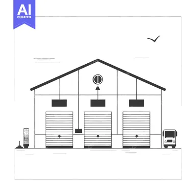 Popular premium asset: Simple illustration depicting a warehouse building with its environmen