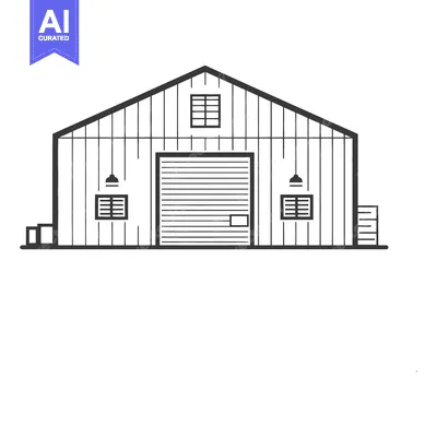 Aset desain premium: A simple graphic illustration depicting a rural barn structure buildin