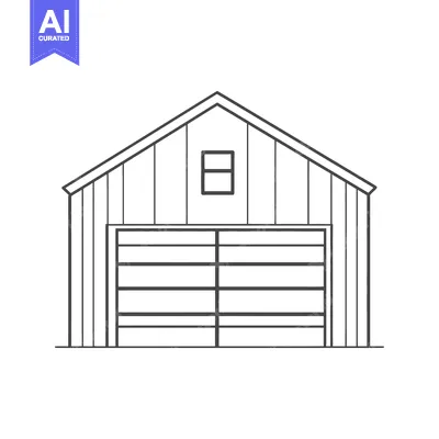 Aset desain premium: Simple black and white illustration of a garage building exterior
