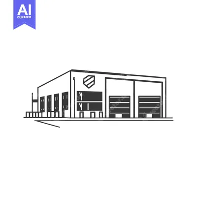 Aset desain premium: Simple outline drawing of a modern industrial warehouse building
