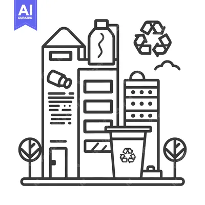 Aset desain premium: Recycling themed city buildings with trees and environmental protectio