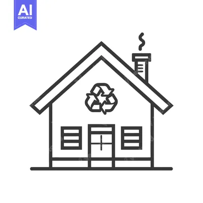 Aset premium populer: A simple illustration depicting a home focused on recycling efforts
