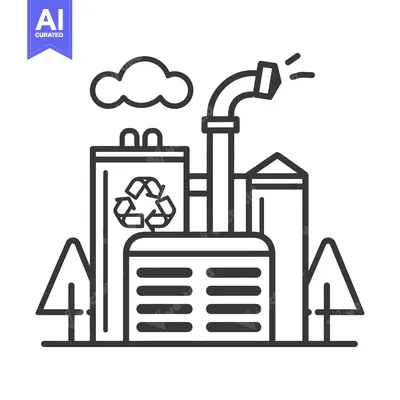 Aset premium populer: A graphic illustration of a factory using recycling symbols