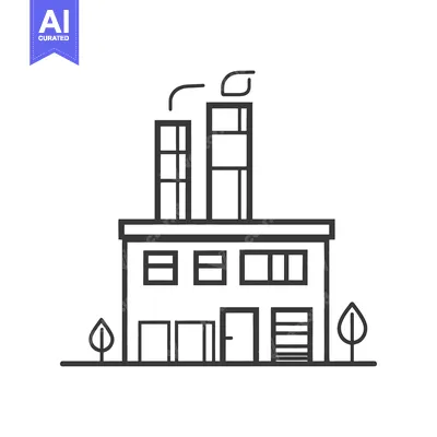 Premium design asset: A simple black and white illustration of an industrial building