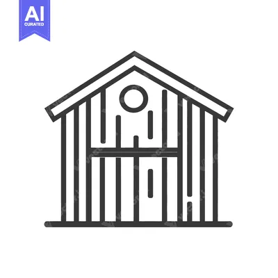 Aset desain premium: Simple graphic illustration of a wooden barn against white background