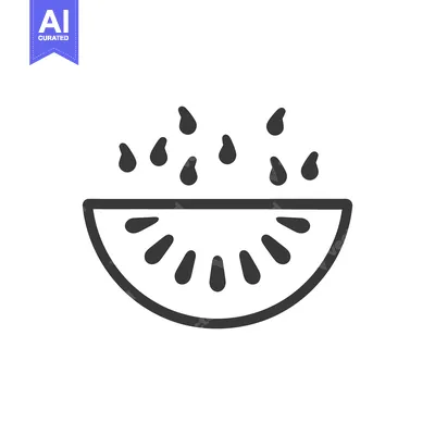 Premium design asset: A simple black and white illustration depicts watermelon slice with se