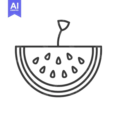 Aset desain premium: A stylized black and white drawing of a watermelon slice