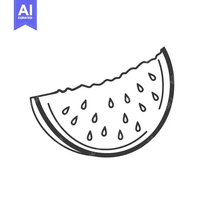 Popular premium asset: A black and white drawing of a watermelon slice