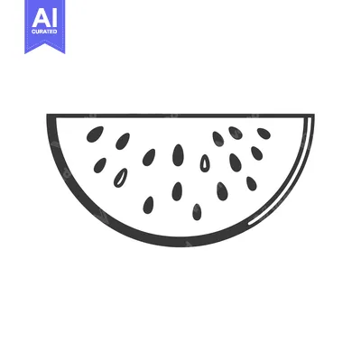 Aset premium populer: A monochrome drawing of a watermelon fruit slice and seeds