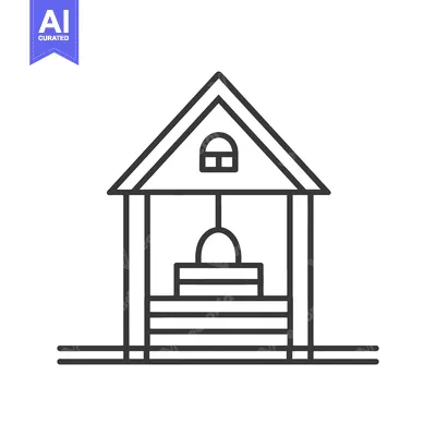 Aset premium populer: A monochrome illustration of a covered well structure for water