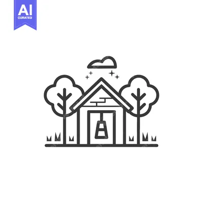 Premium design asset: Simple black and white illustration of a small country shed