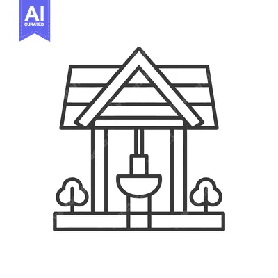 Aset premium populer: A graphic illustration depicting a vintage wooden wishing well