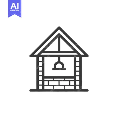 Aset desain premium: A stylized black and white illustration of a well structure