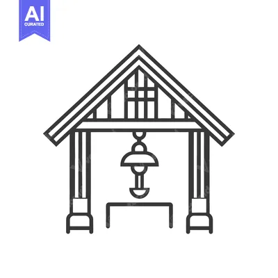 Aset premium populer: Simplified vector illustration of a building with a hanging lamp