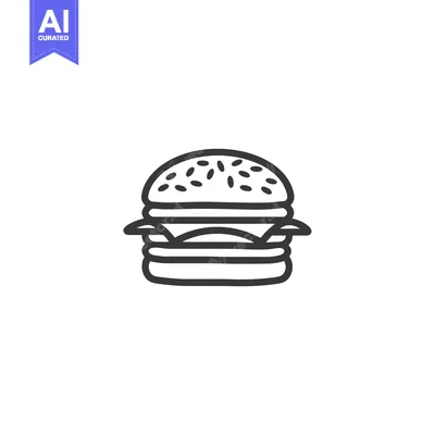 Aset desain premium: Simple black and white line drawing of a tasty burger