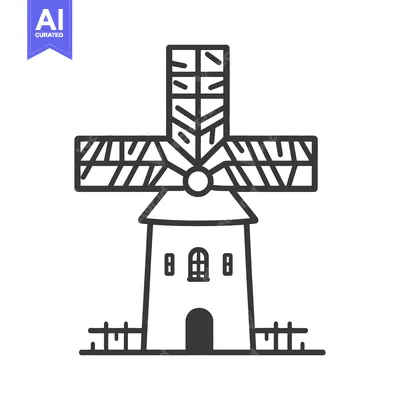 Aset premium populer: A simple outlined illustration of a traditional windmill structure