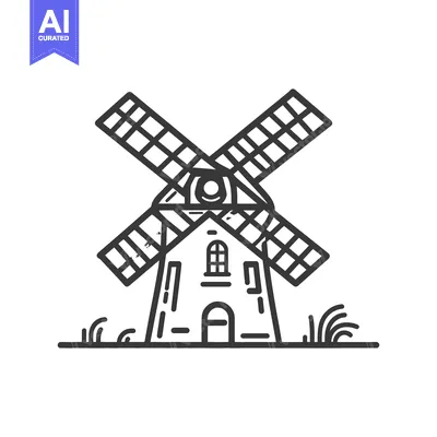 Aset desain premium: A simple black and white illustration of a windmill structure