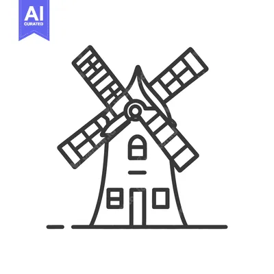 Aset desain premium: A simple illustration of a windmill with four blades and windows