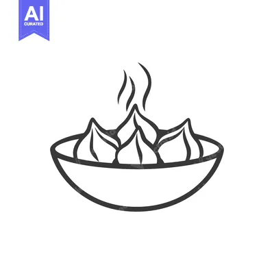 Popular premium asset: A simple line drawing of a bowl of dumplings steaming