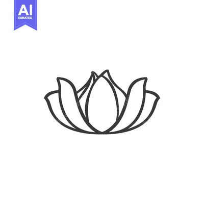Aset desain premium: Simple stylized black and white floral depiction of a lotus flower