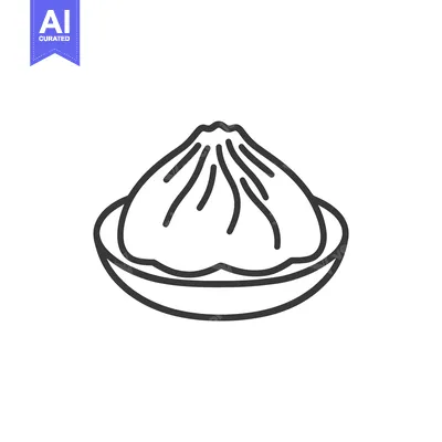 Aset premium populer: A line drawing depicts a dumpling on a plate
