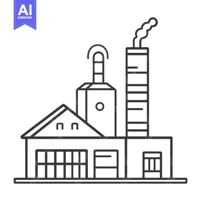 Aset premium populer: A simple monochrome illustration depicting an industrial factory build