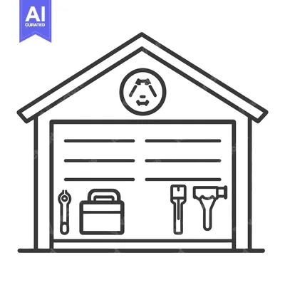 Simple vector illustration depicting a garage with tools and a door