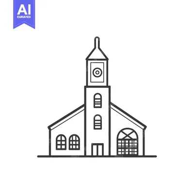 A detailed black and white drawing of a building with a tower