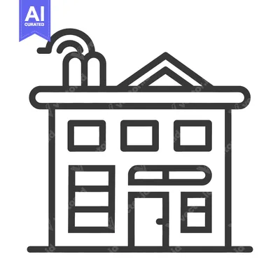 Aset desain premium: Simplified illustrated depiction of a two story building with chimney