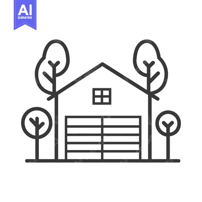 Aset premium populer: Simple black and white illustration of a house with trees around it