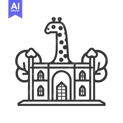 Aset premium populer: An artistic illustration depicts a giraffe atop a building structure