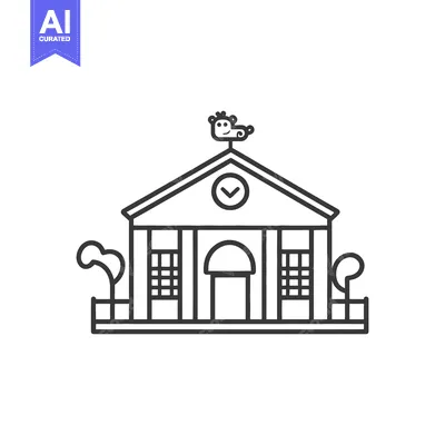 Aset premium populer: Simple black and white illustration depicting a building with trees