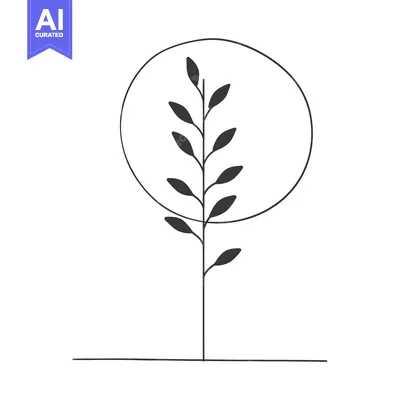 Popular premium asset: Minimalist Line Art Illustration of a Branch with Leaves Encircled by