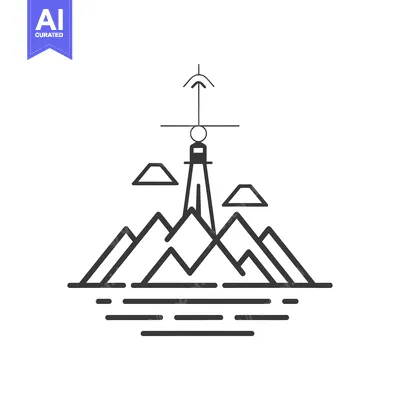 Aset premium populer: Minimalist Line Art Illustration of a Lighthouse on an Island