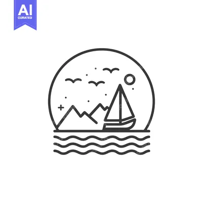 Popular premium asset: Minimalist Line Art Illustration of a Sailboat on the Sea with Mountai