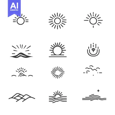 Premium design asset: Minimalist Line Art Sun and Nature Icons