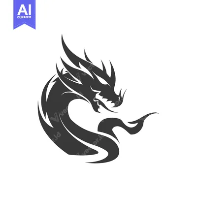 Aset premium populer: Black and White Stylized Dragon with Flame Tail