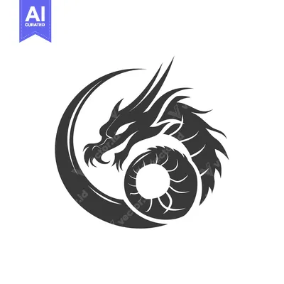 Premium design asset: Black and White Dragon with Circular Tail Design