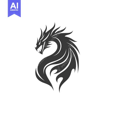 Aset desain premium: Stylized Black Dragon with Spikes and Flames Design