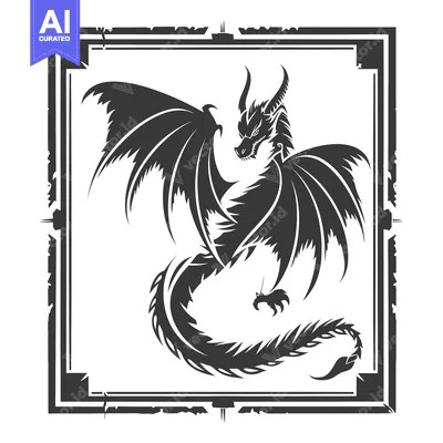 Premium design asset: Black and White Silhouette of a Dragon in a Square Frame