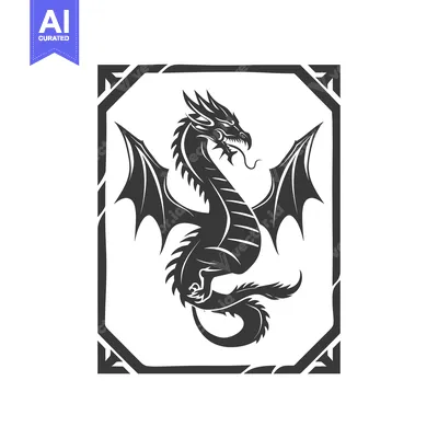 Premium design asset: Black and White Stylized Dragon in a Frame
