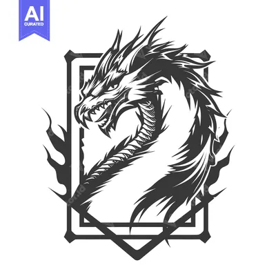 Aset premium populer: A stylized dragon head with sharp teeth inside a geometric frame