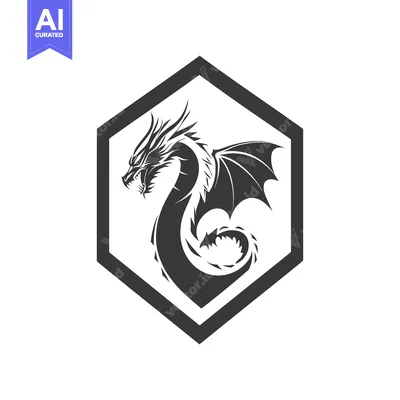 Aset desain premium: Black and White Dragon Inside a Hexagon