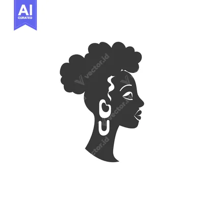 Popular premium asset: Black and White Silhouette of a Woman's Profile with Curly Hair and La