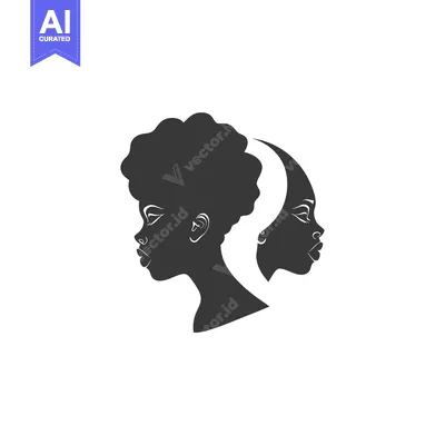 Aset desain premium: Two Black Silhouettes of Women in Profile