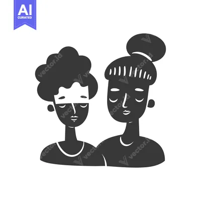 Two Women with Closed Eyes, Stylized Faces and Hairstyles